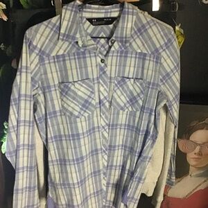 Under Armour Women's Light Blue and White Plaid Shirt